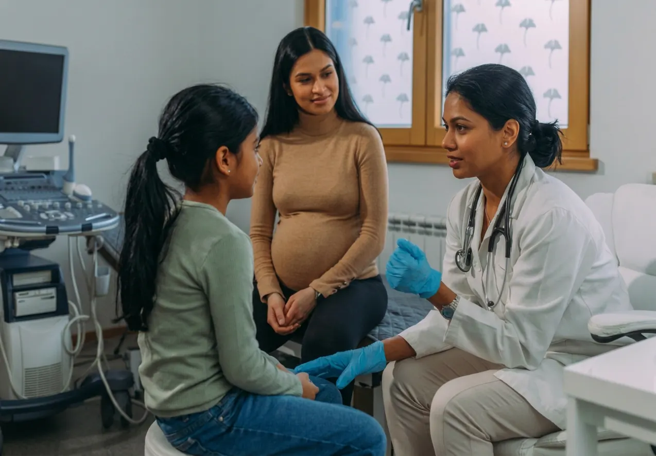 Care team with expecting mother